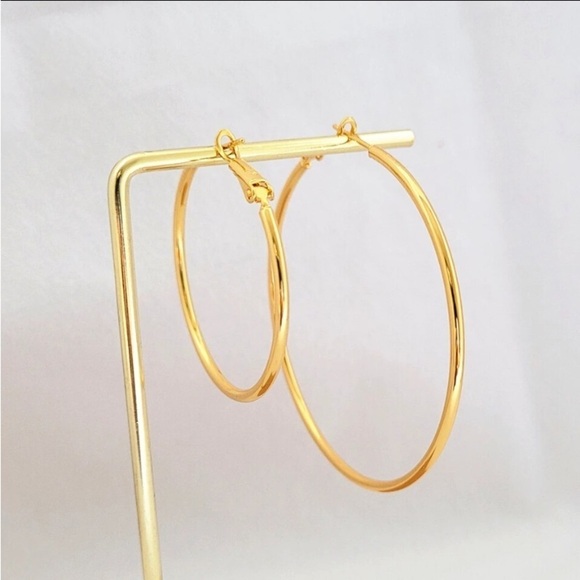 Gold Hoops, 50mm, Thin, Lightweight, Gold Plated, Punk - Picture 5 of 10